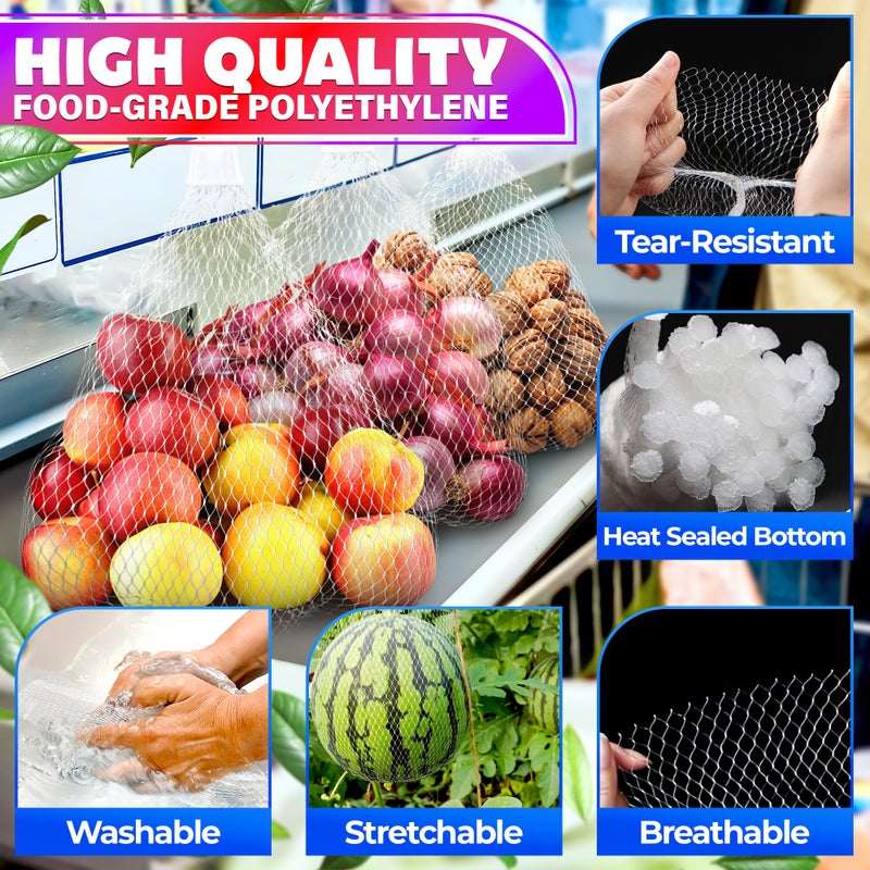 Tesorrio 24" Mesh Produce Bags Set of 100 - Reusable Produce Bags with Plastic Lock, Durable & Tear Resistant Mesh Bag Set - Multi-use Onion Bag for Easy Storage of Fruits, Vegetables, Potatoes and Seafood - Image 3